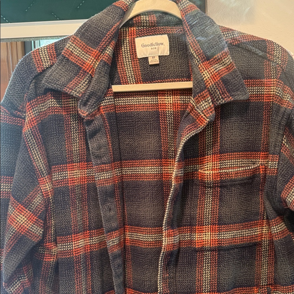 Goodfellow & Co Men's Plaid Button-Down Shirt Jacket in Navy and Red